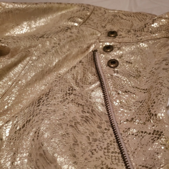 Ivory & Gold Python Snake Real Leather Moto Jacket - Picture 3 of 5